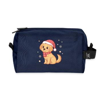 Flauschiger Weihnachtshund mit Hut und Schal - Recycelte Kulturtasche - Navy - Vorne
