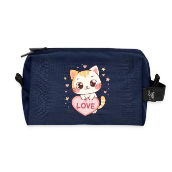 Kitten Kawaii Heart Love - Recycled Toiletry Zip Bag - navy - Front
