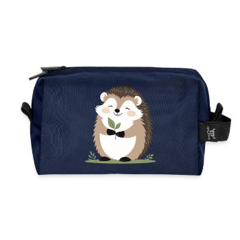 Süßer Igel mit Blatt - Recycelte Kulturtasche - Navy - Vorne