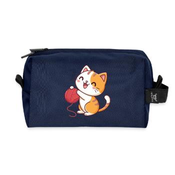 Chaton joyeux et pelote rouge - Trousse de toilette en tissu recyclé - marine - Devant