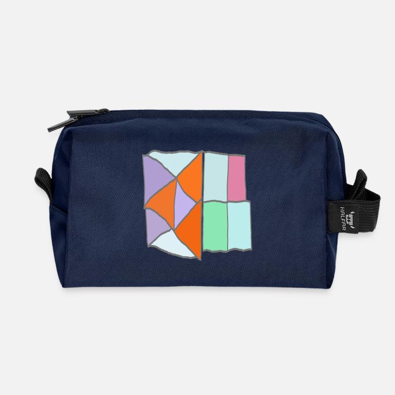 Geometric Patchwork Mosaic - Recycled Toiletry Zip Bag - navy