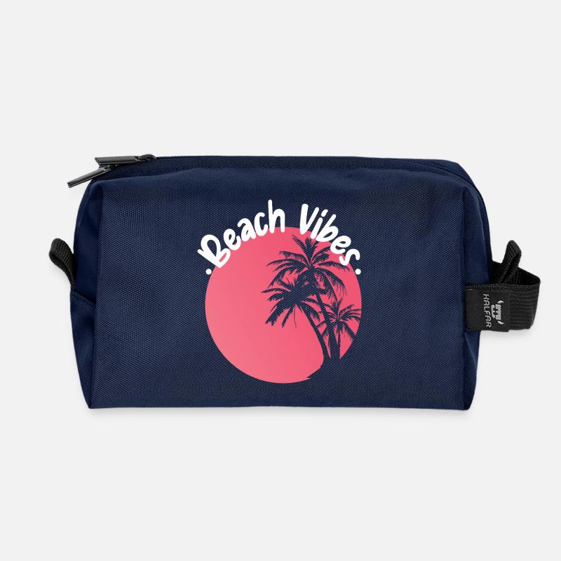 Beach Vibes Palm Sunset Design - Recycled Toiletry Zip Bag - navy