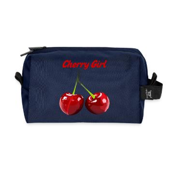Cherry Girl Fruit Motif - Recycled Toiletry Zip Bag - navy - Front