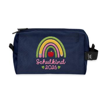 Schulkind 2026 Regenbogen - Recycelte Kulturtasche - Navy - Vorne