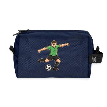 Soccer Player Cartoon Goal Shot Green - Recycled Toiletry Zip Bag - navy - Front