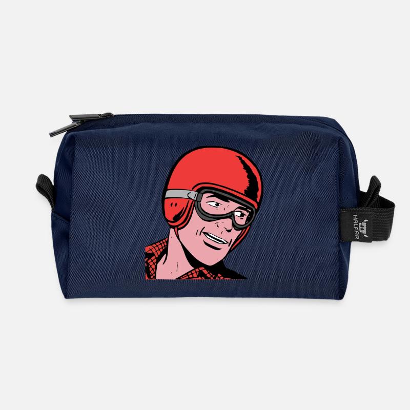 Vintage Driver Comic - Recycled Toiletry Zip Bag - navy