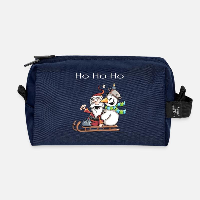 Weihnachtsmann und Schneemann - Comic - Recycelte Kulturtasche - Navy