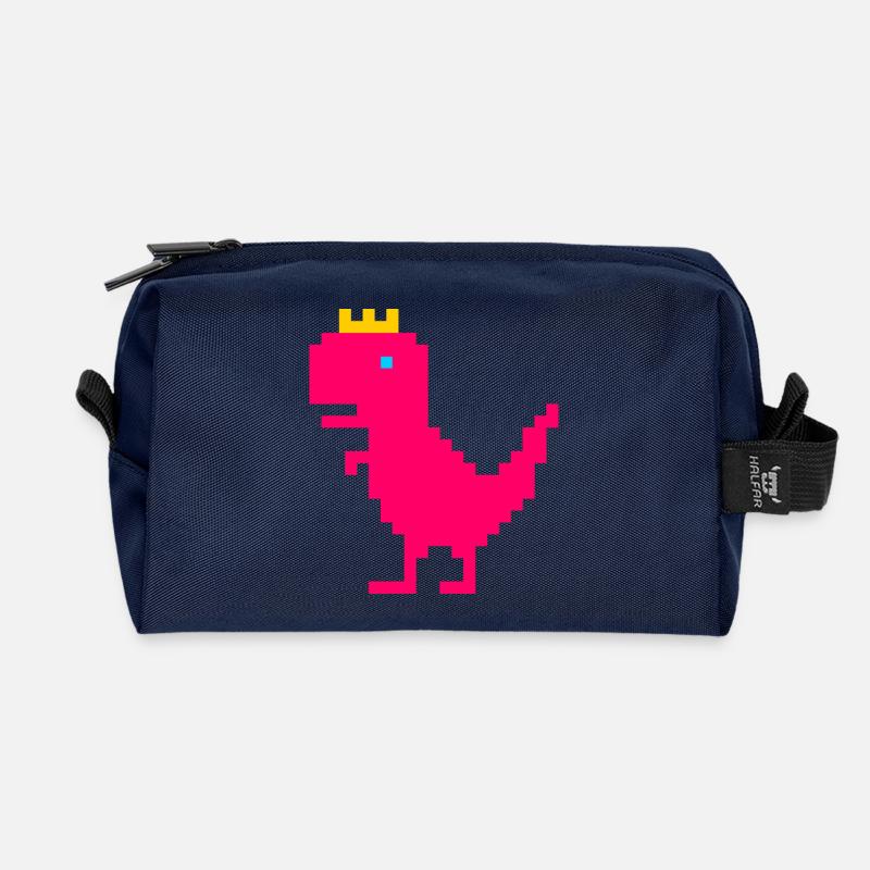 Rosa Dinosaurier mit goldener Krone - Recycelte Kulturtasche - Navy