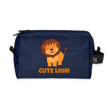 lion, cute lion, savannah - Recycled Toiletry Zip Bag - navy - Front