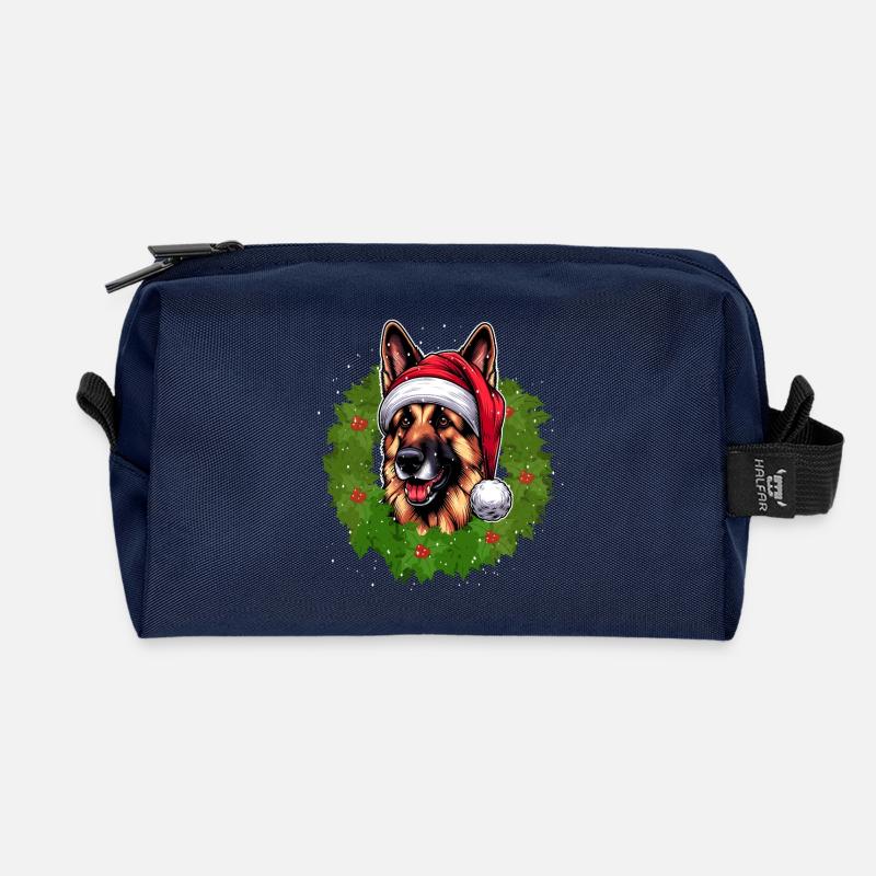 Deutscher Schäferhund & Weihnachtsmütze Hunde - Recycelte Kulturtasche - Navy