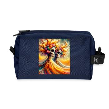 Fancy Floral Skeleton - Recycled Toiletry Zip Bag - navy - Front