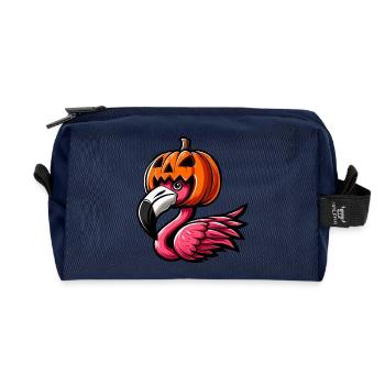 Lustiger Halloween-Kürbis Flamingo Herbst - Recycelte Kulturtasche - Navy - Vorne
