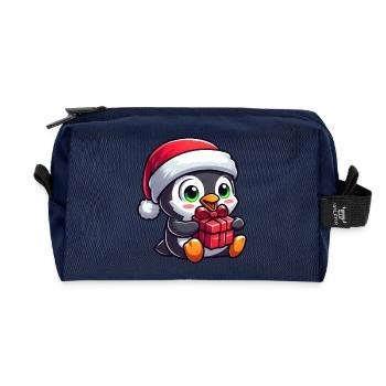 Weihnachtlicher Pinguin mit Weihnachtsmann und - Recycelte Kulturtasche - Navy - Vorne