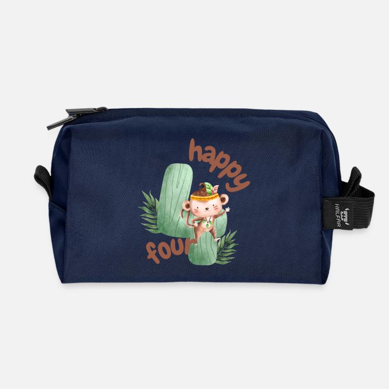 Happy Four Affe Safari - Recycelte Kulturtasche - Navy