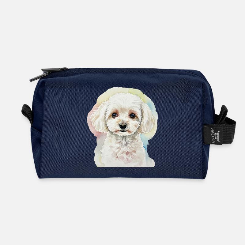 Aquarellstil Hundeporträt - Recycelte Kulturtasche - Navy