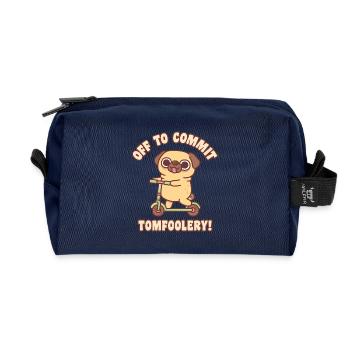 Cute Pug On Kick Scooter Off To Commit Tomfoolery - Recycled Toiletry Zip Bag - navy - Front