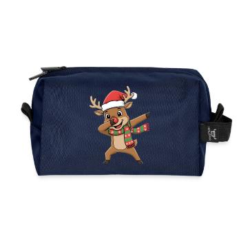 Funny Xmas Reindeer Cartoon dabbing - Recycled Toiletry Zip Bag - navy - Front