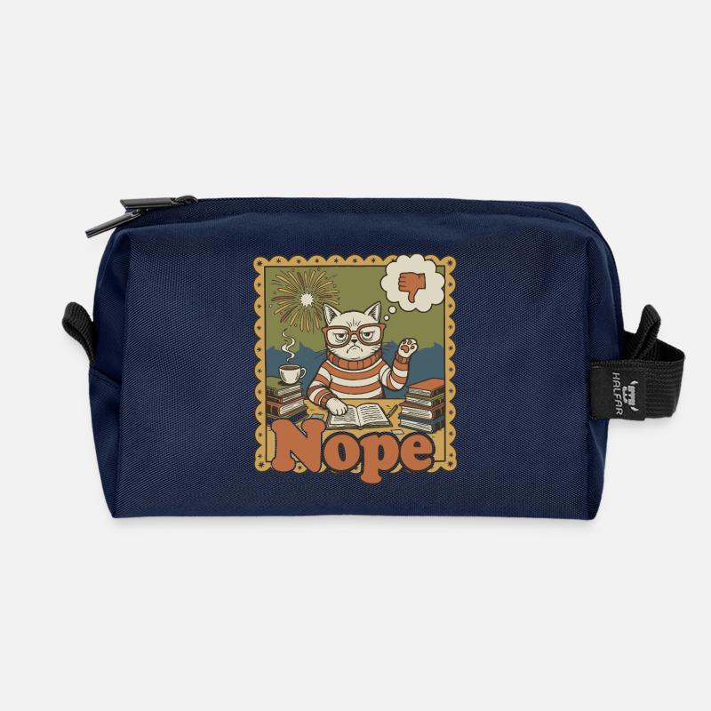 Nein Katze: Retro Nerd Schreibtischkunst - Recycelte Kulturtasche - Navy