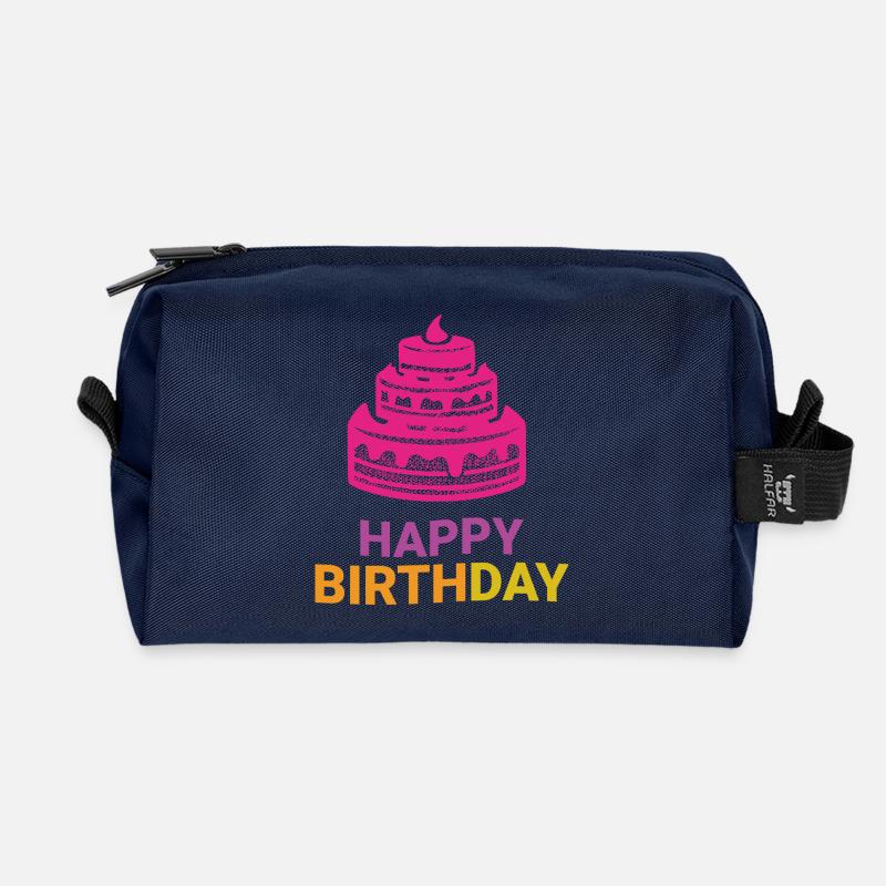Layered Birthday Cake Emblem - Recycled Toiletry Zip Bag - navy
