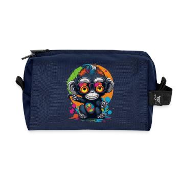 Neon Spectacled Monkey Splash - Monkey - Monkey - Recycled Toiletry Zip Bag - navy - Front