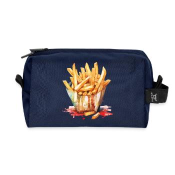 Estampe artistique aquarelle aux frites - Trousse de toilette en tissu recyclé - marine - Devant