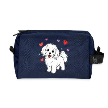 Malteser_Hund_stehend_Herz_weiss - Recycelte Kulturtasche - Navy - Vorne