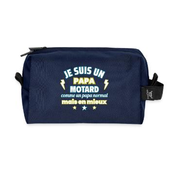 Papa MOTARD,cadeau fête des pères,Humour moto,Moto - Trousse de toilette en tissu recyclé - marine - Devant