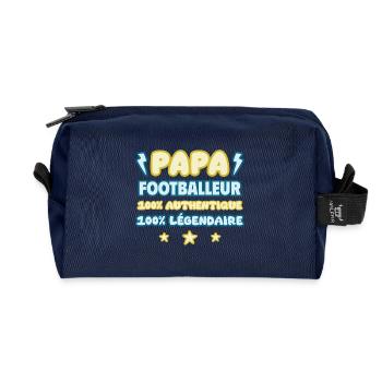 Papa footballeur,foot,Football,fête des pères - Trousse de toilette en tissu recyclé - marine - Devant