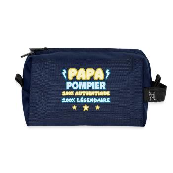 Papa pompier, cadeau fête des pères,Humour - Trousse de toilette en tissu recyclé - marine - Devant