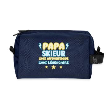 Papa skieur,fête des pères,ski,Humour,Montagne - Trousse de toilette en tissu recyclé - marine - Devant