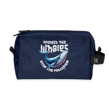 Protect the Whales Save the Ocean - Recycled Toiletry Zip Bag - navy - Front