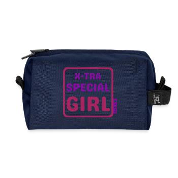 Design du syndrome de Down - X-tra special girl - Trousse de toilette en tissu recyclé - marine - Devant