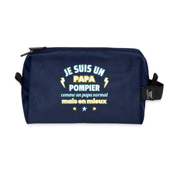 Papa pompier,idée cadeau fête des pères,Noël - Trousse de toilette en tissu recyclé - marine - Devant