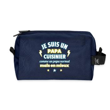 Papa cuisinier, cadeau fête des pères,Noël - Trousse de toilette en tissu recyclé - marine - Devant