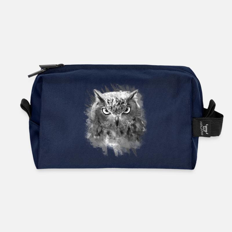 Eule schwarz weiß - Recycelte Kulturtasche - Navy