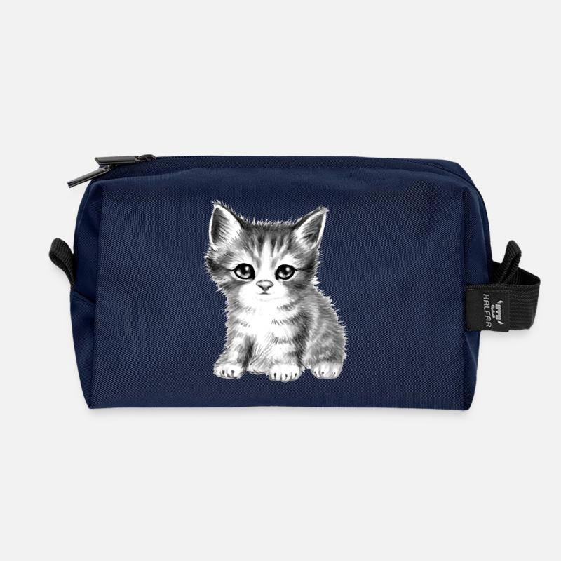 Kitty cat black-white fluffy sweet cute - Recycled Toiletry Zip Bag - navy
