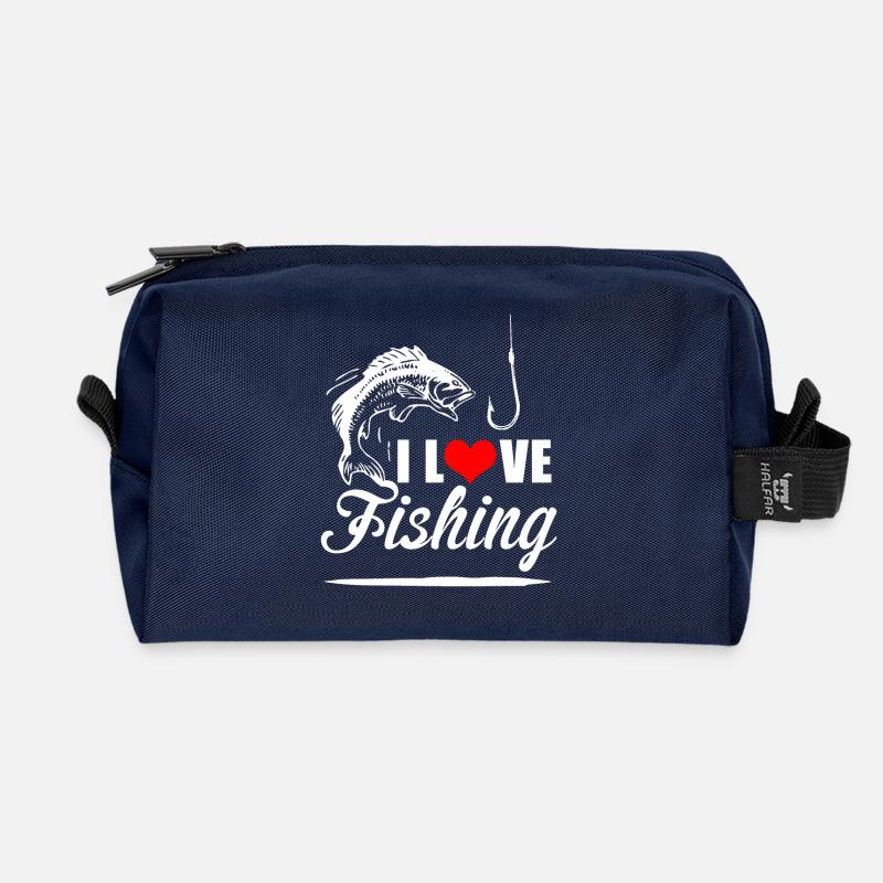 Design "Ich liebe Angeln" - Recycelte Kulturtasche - Navy
