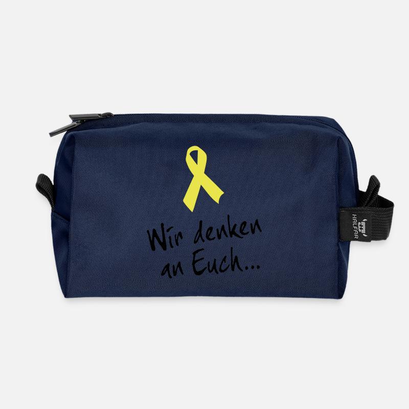 Gelbe Schleife Solidarität - Wir denken an Euch - Recycelte Kulturtasche - Navy