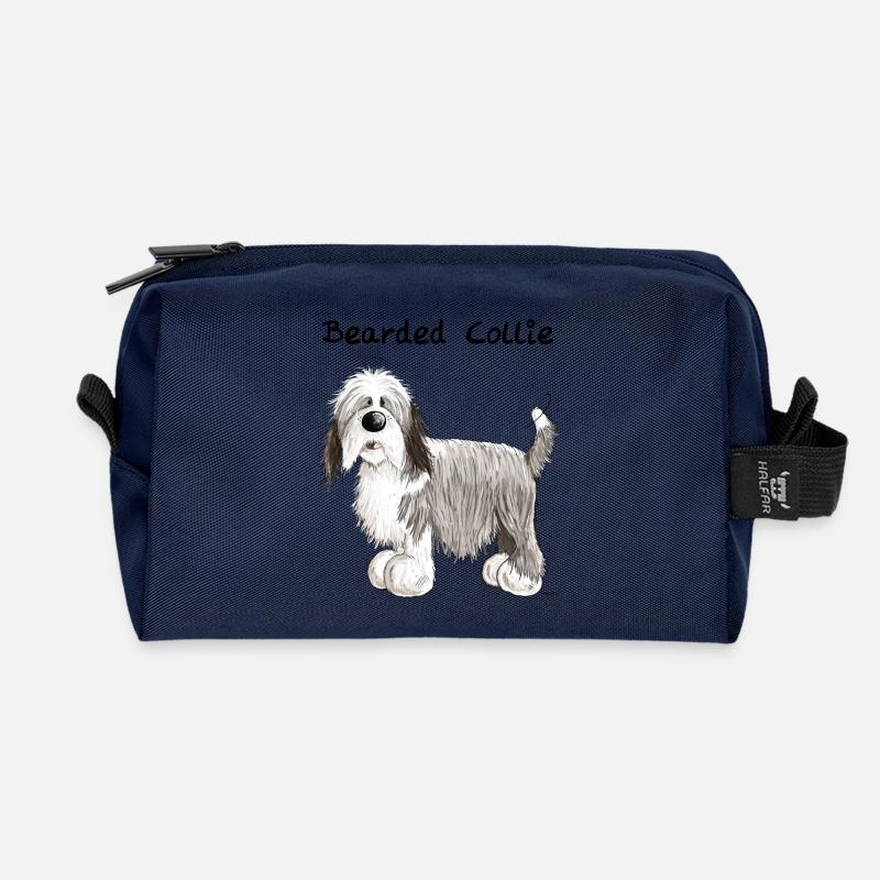 Happy Bearded Collie - Recycled Toiletry Zip Bag - navy
