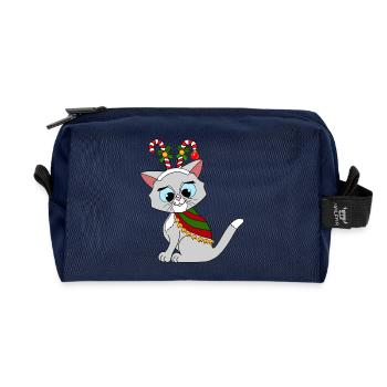 Chat de Noël - Trousse de toilette en tissu recyclé - marine - Devant