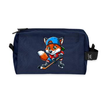 Cooler Fuchs Eishockey Cartoon Comic Design - Recycelte Kulturtasche - Navy - Vorne