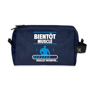 bientôt musclé, muscu, musculation - Trousse de toilette en tissu recyclé - marine - Devant