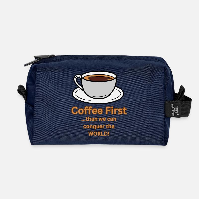 Coffee first than we can conquer the World - Recycelte Kulturtasche - Navy