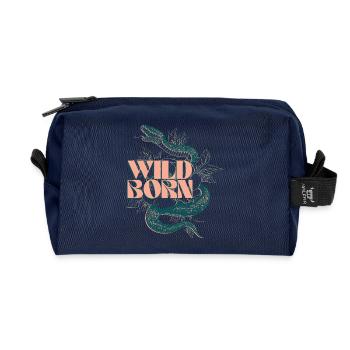 Wild Born Snake and Plant Illustration - Recycled Toiletry Zip Bag - navy - Front