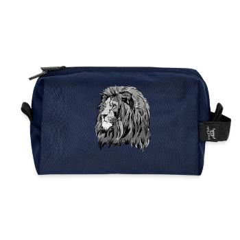 Löwenkopf in Graustufen - Recycelte Kulturtasche - Navy - Vorne