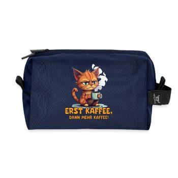 Grimmige Katze Kaffee Spruch - Recycelte Kulturtasche - Navy - Vorne