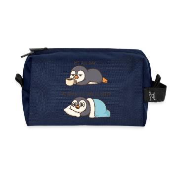 Lustiger Cartoon Pinguin Kaffeeliebhaber  - Recycelte Kulturtasche - Navy - Vorne