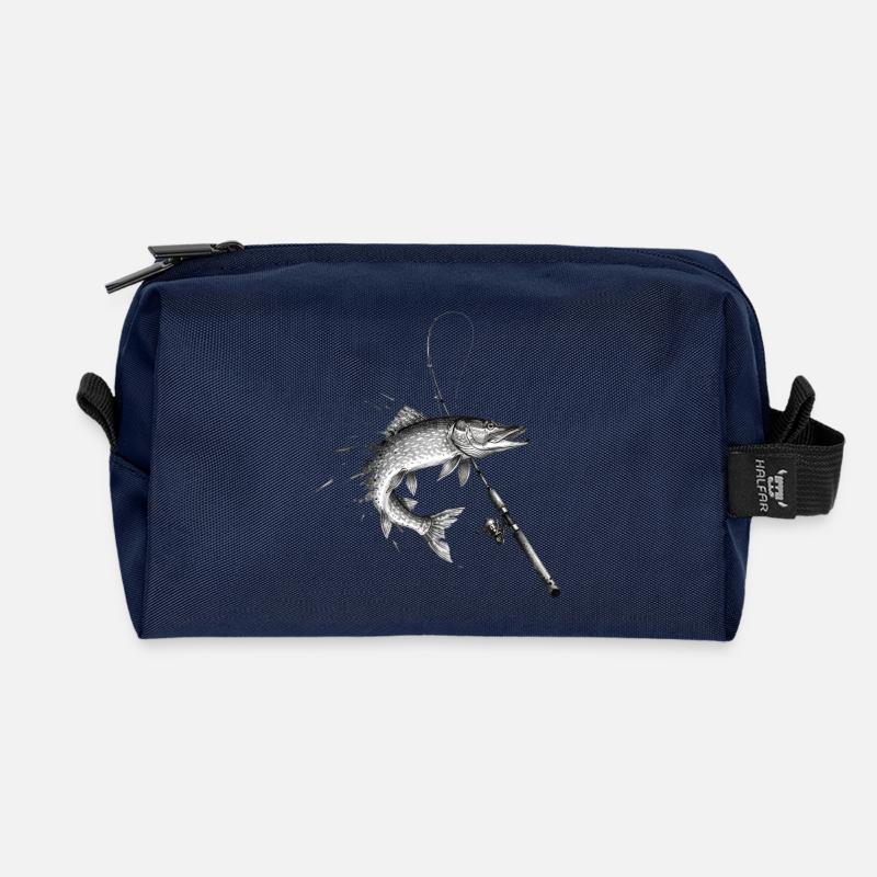 Hecht Esox Raubfisch Rute Ink Vektor - Recycelte Kulturtasche - Navy