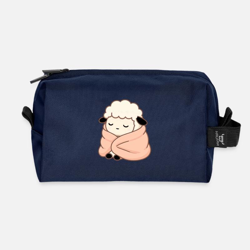 Sleeping Sheep – Cute Cozy Illustration - Recycled Toiletry Zip Bag - navy
