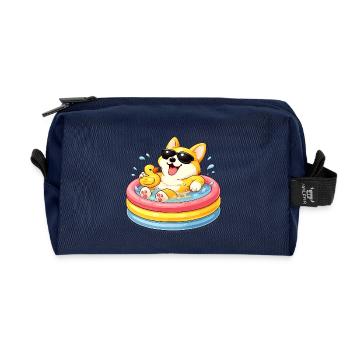 Corgi dans la piscine avec des lunettes de soleil - Trousse de toilette en tissu recyclé - marine - Devant